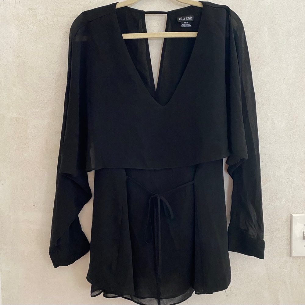 City Chic never worn long sheer sleeve blouse tunic tie waist size 18